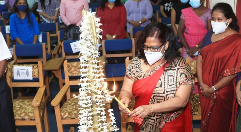 Course Director Lighting the Traditionaloil lamp at the Inaugral Ceromony, ist intake of BSc Food Quality Management (external) Degree Programe