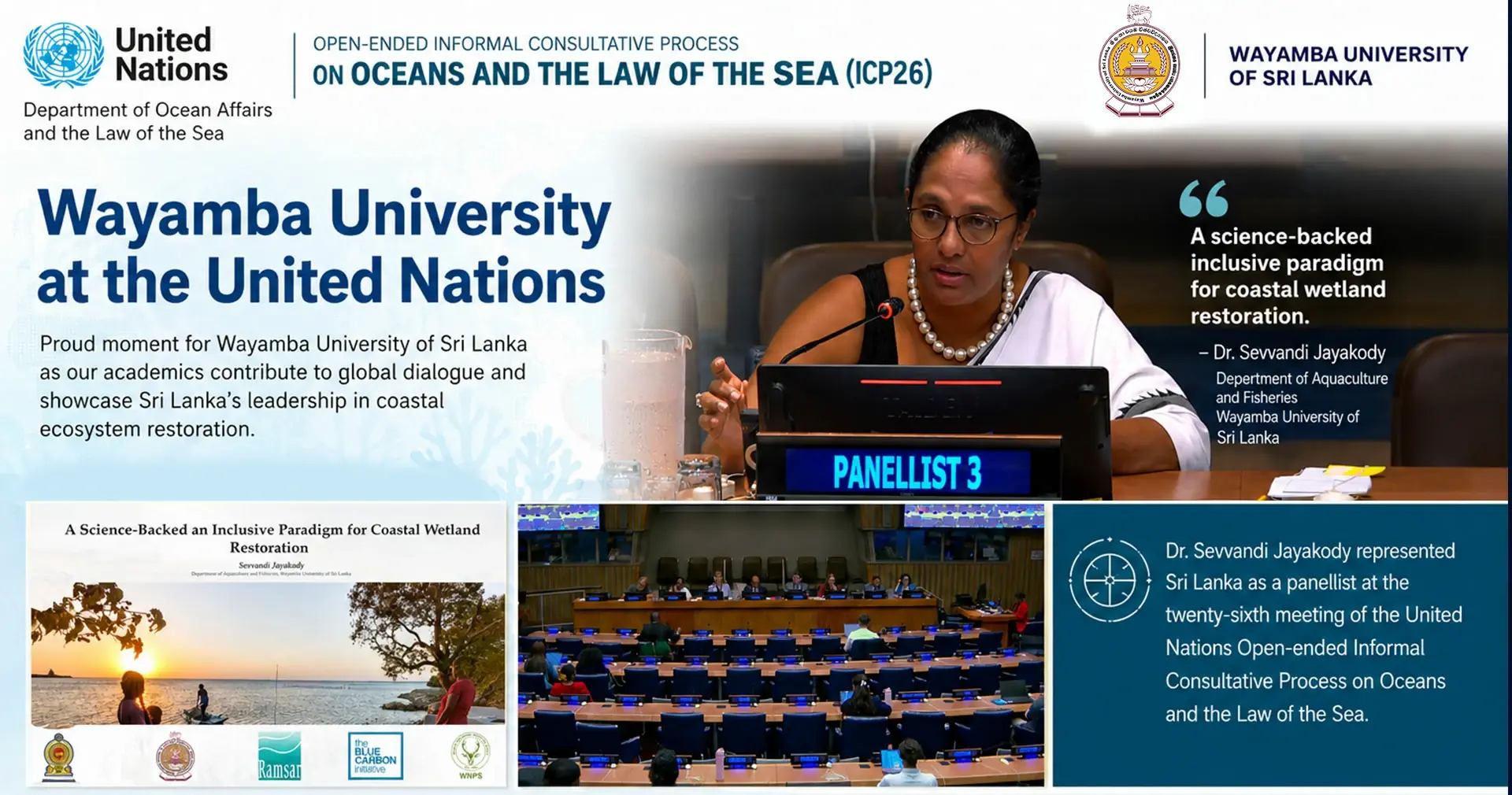 Wayamba University Academic Represents Sri Lanka at the United Nations on Coastal Ecosystem Restoration